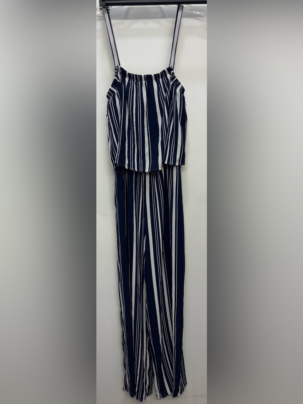 Time and Tru Navy & White Striped Sleeveless Jumpsuit Women Medium 8-10 NWOT